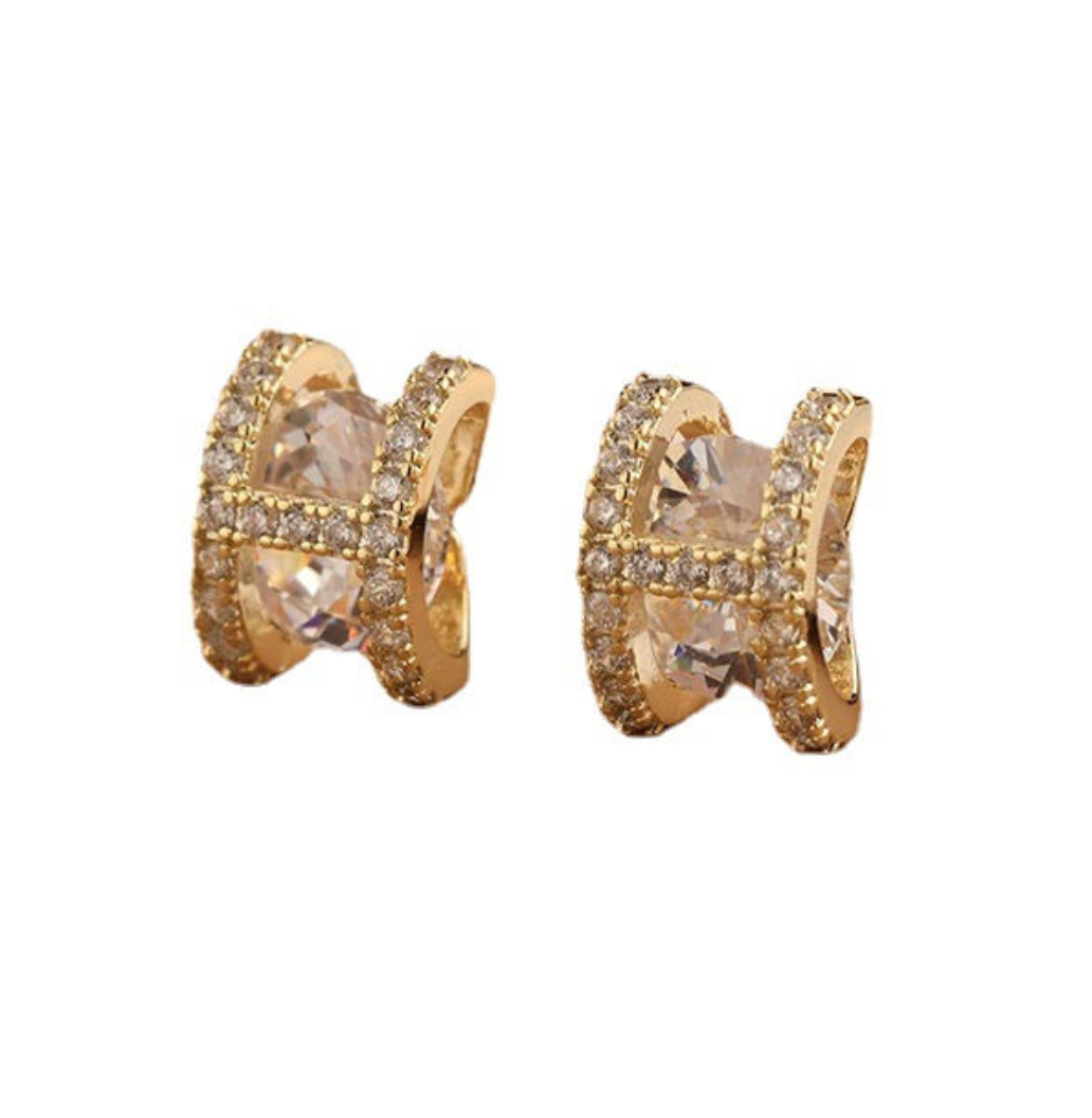 18K Gold Plated H Letter Earrings with Micro-Pave Zircon