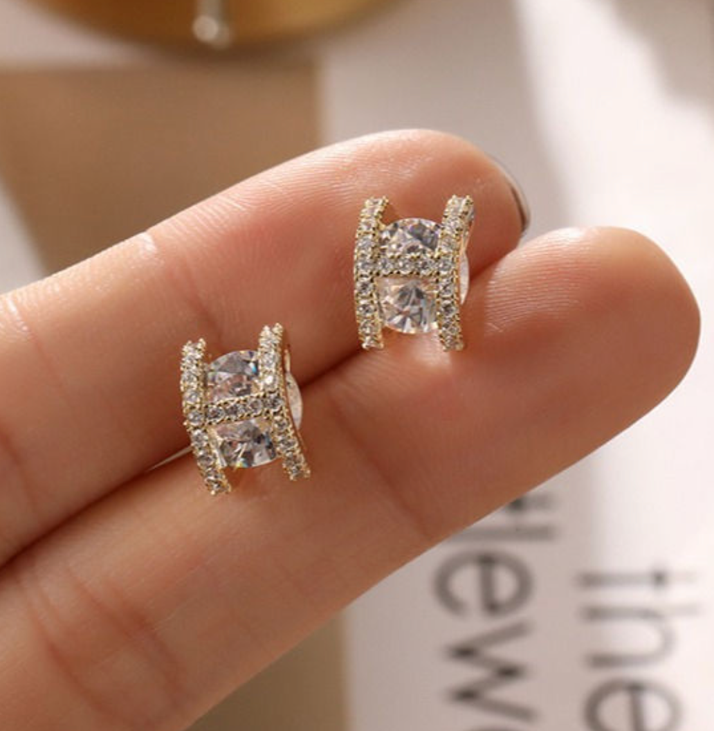 18K Gold Plated H Letter Earrings with Micro-Pave Zircon