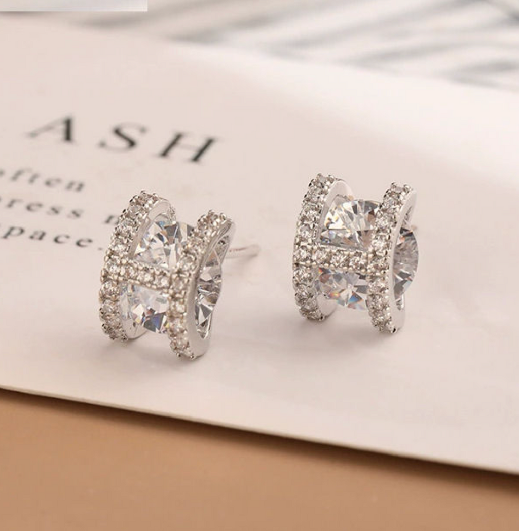 18K Gold Plated H Letter Earrings with Micro-Pave Zircon