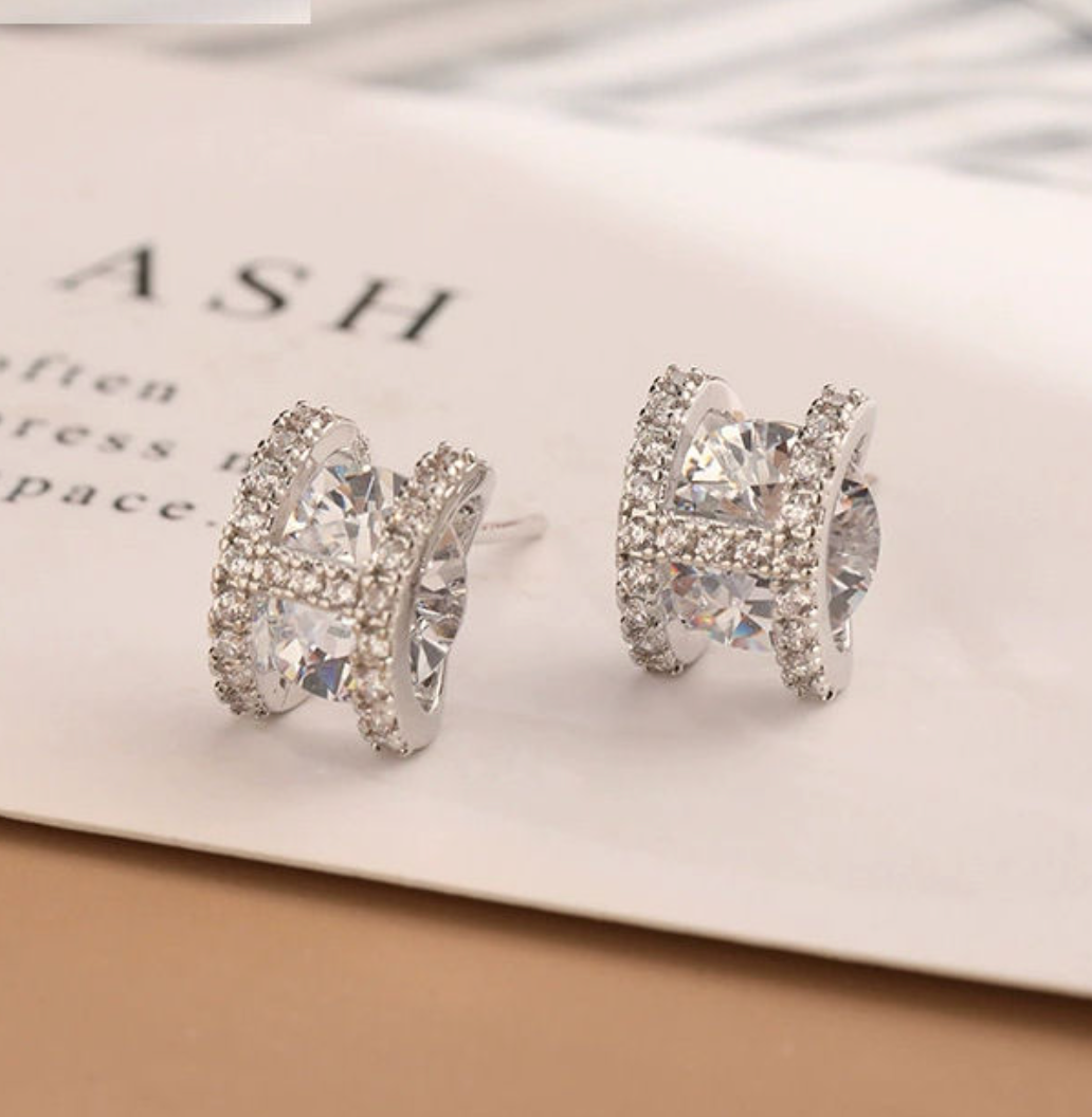 18K Gold Plated H Letter Earrings with Micro-Pave Zircon