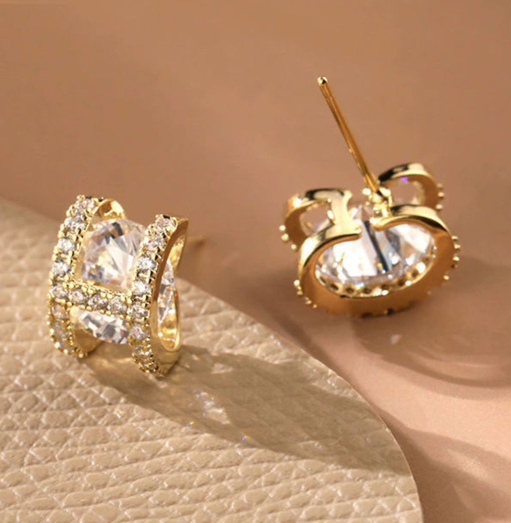 18K Gold Plated H Letter Earrings with Micro-Pave Zircon