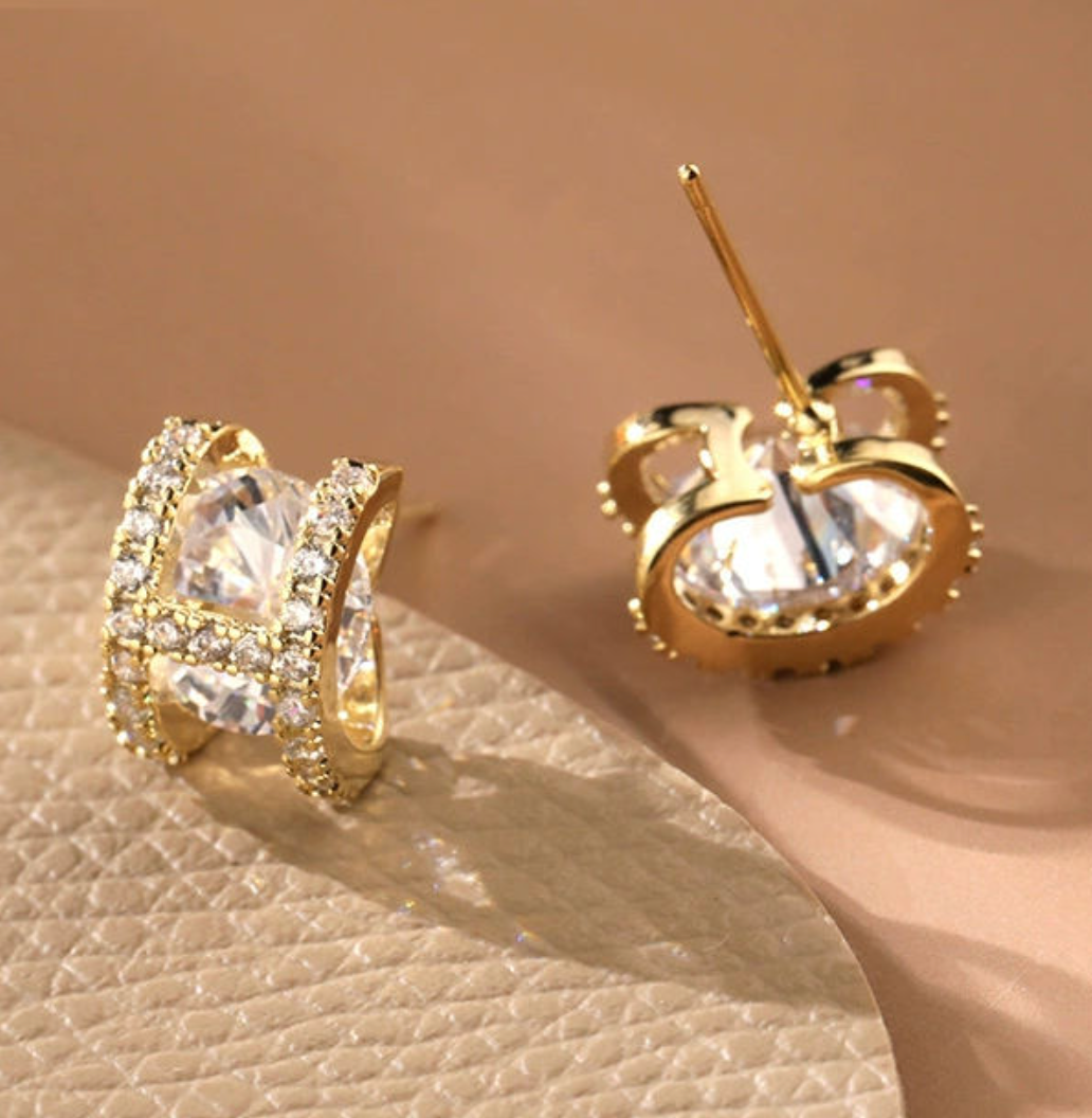 18K Gold Plated H Letter Earrings with Micro-Pave Zircon