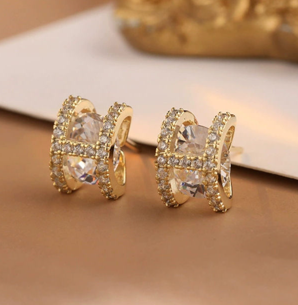 18K Gold Plated H Letter Earrings with Micro-Pave Zircon