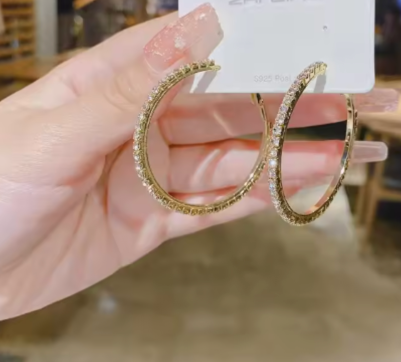 Luxury Gold-Plated Diamond Hoop Earrings for Women
