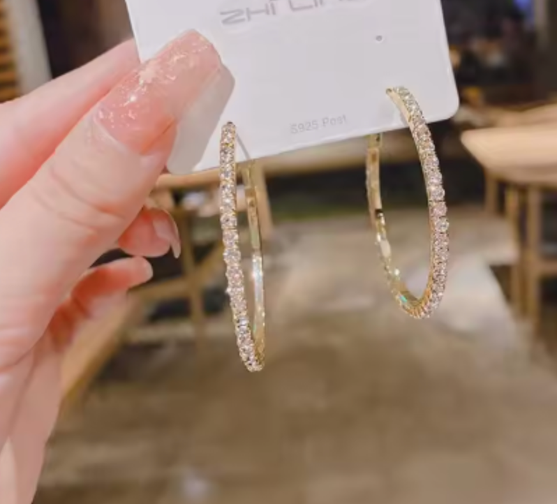 Luxury Gold-Plated Diamond Hoop Earrings for Women