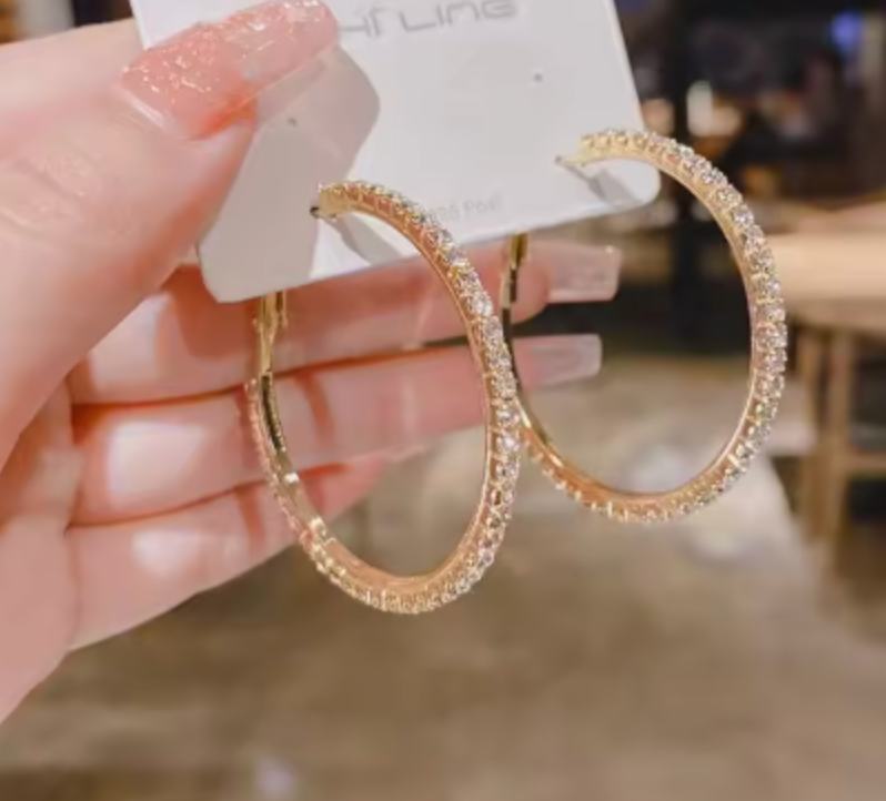 Luxury Gold-Plated Diamond Hoop Earrings for Women