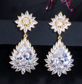 White Gold-Plated CZ Bridal Statement Earrings for Women