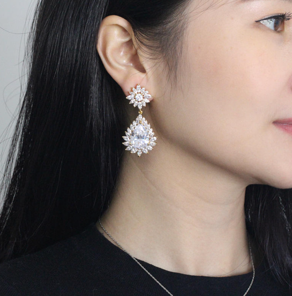 White Gold-Plated CZ Bridal Statement Earrings for Women