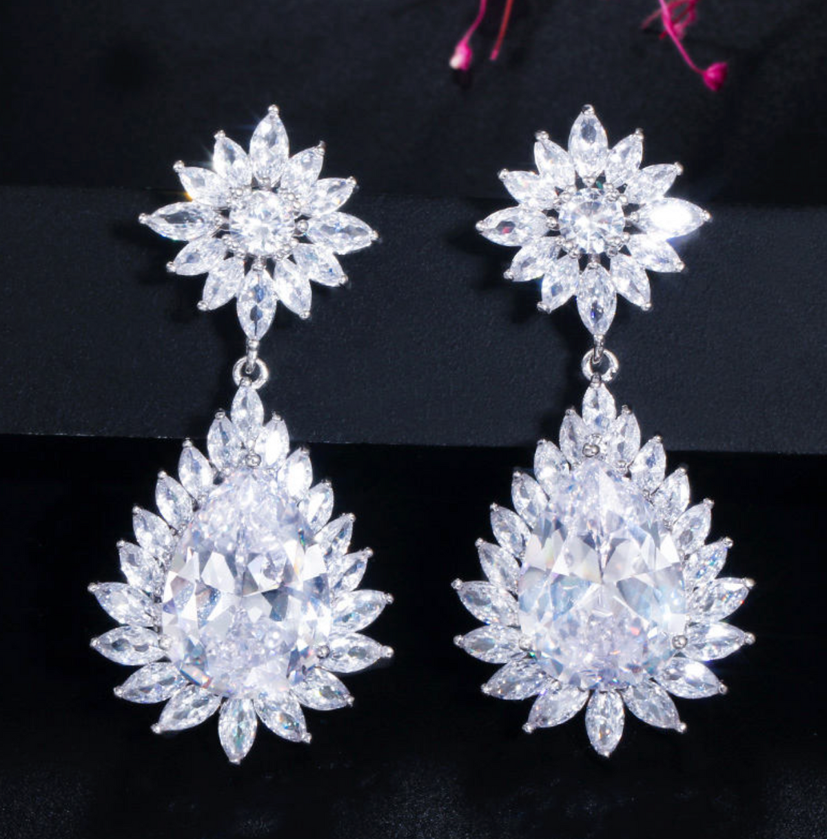 White Gold-Plated CZ Bridal Statement Earrings for Women