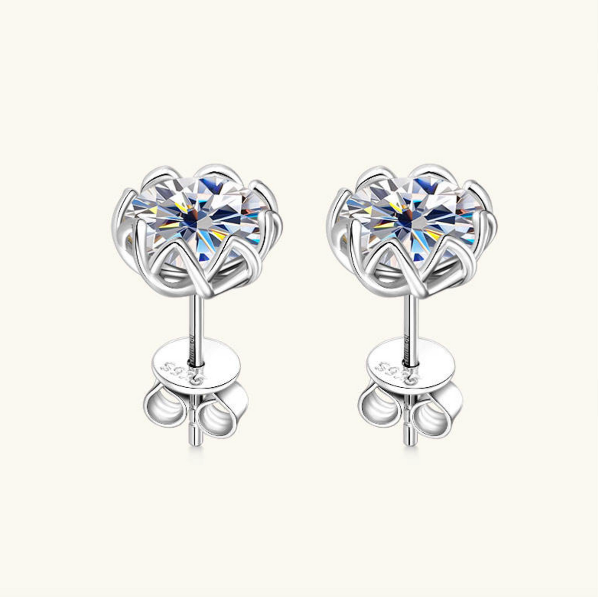 925 Sterling Silver Moissanite Flower Cluster Stud Earrings