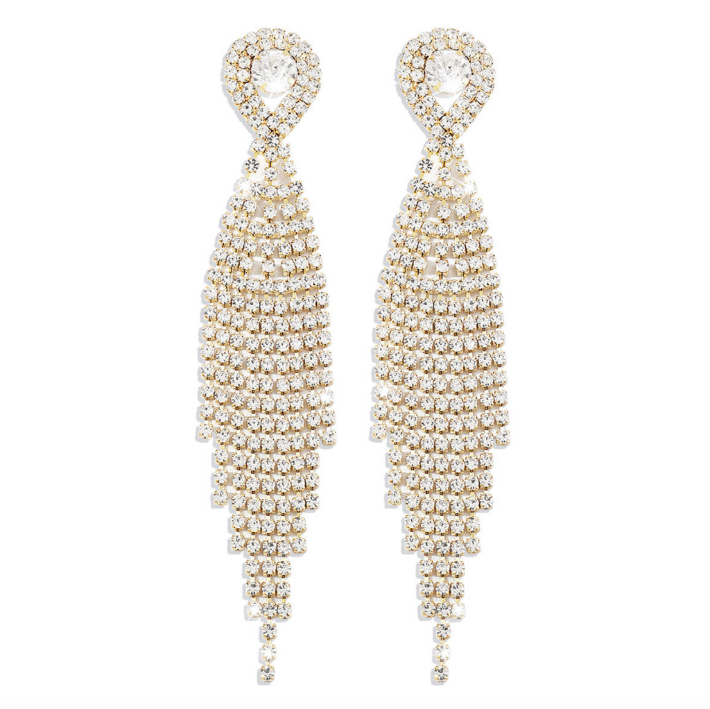 Gold Rhinestone Crystal Long Tassel Earrings for Women