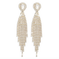 Gold Rhinestone Crystal Long Tassel Earrings for Women