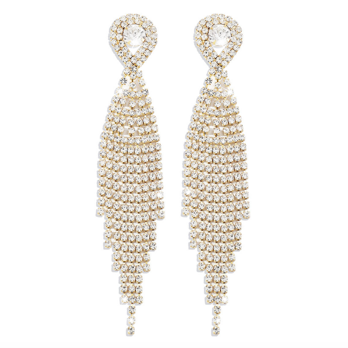 Gold Rhinestone Crystal Long Tassel Earrings for Women