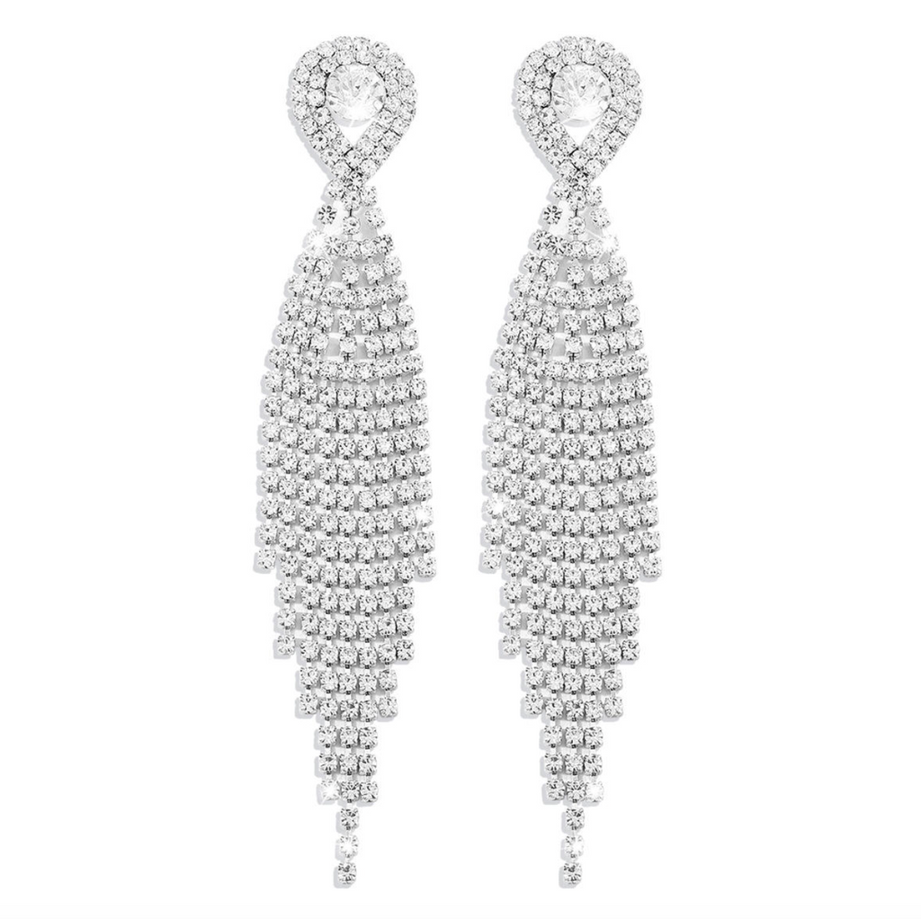 Gold Rhinestone Crystal Long Tassel Earrings for Women