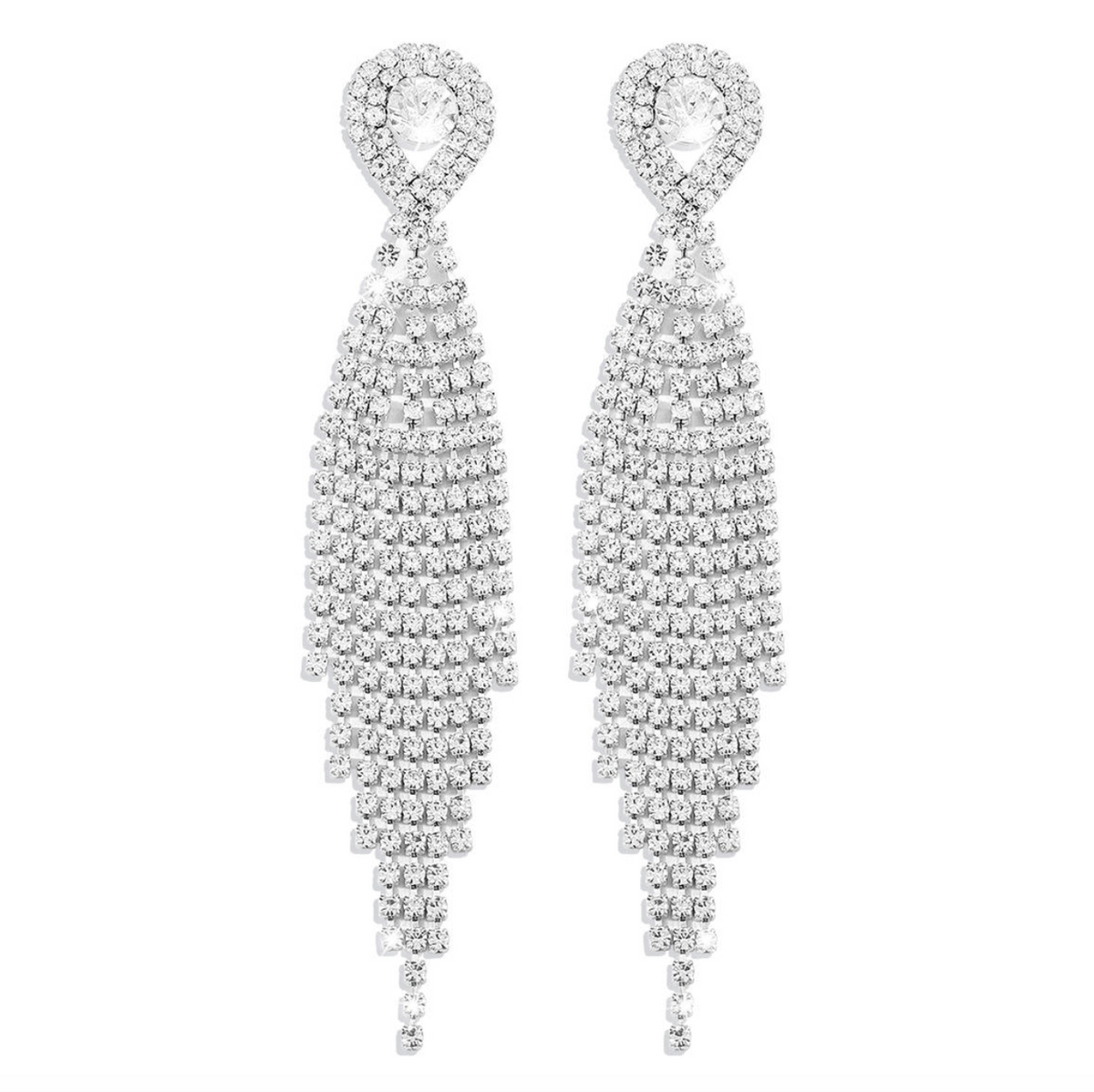 Gold Rhinestone Crystal Long Tassel Earrings for Women