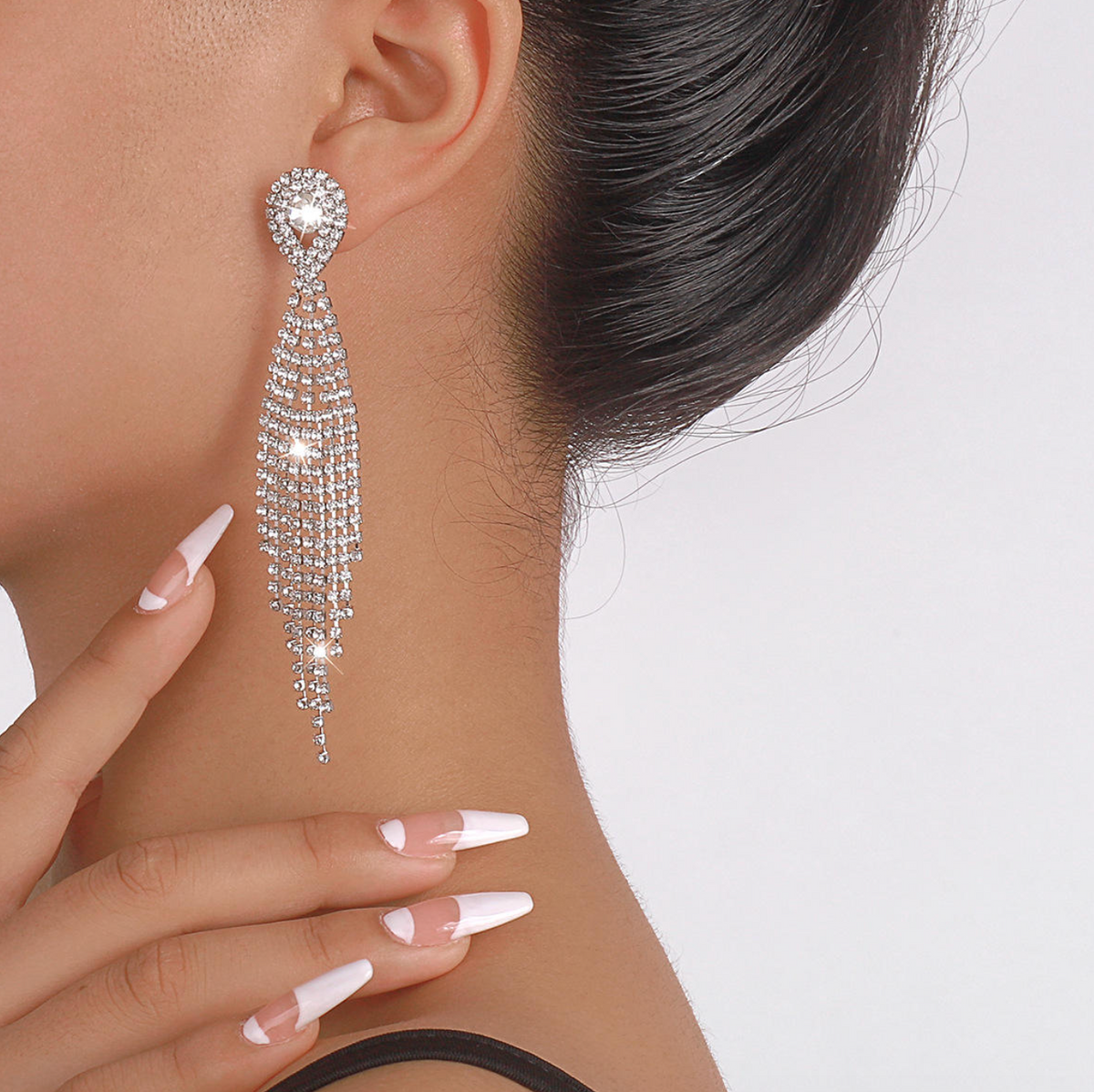 Gold Rhinestone Crystal Long Tassel Earrings for Women