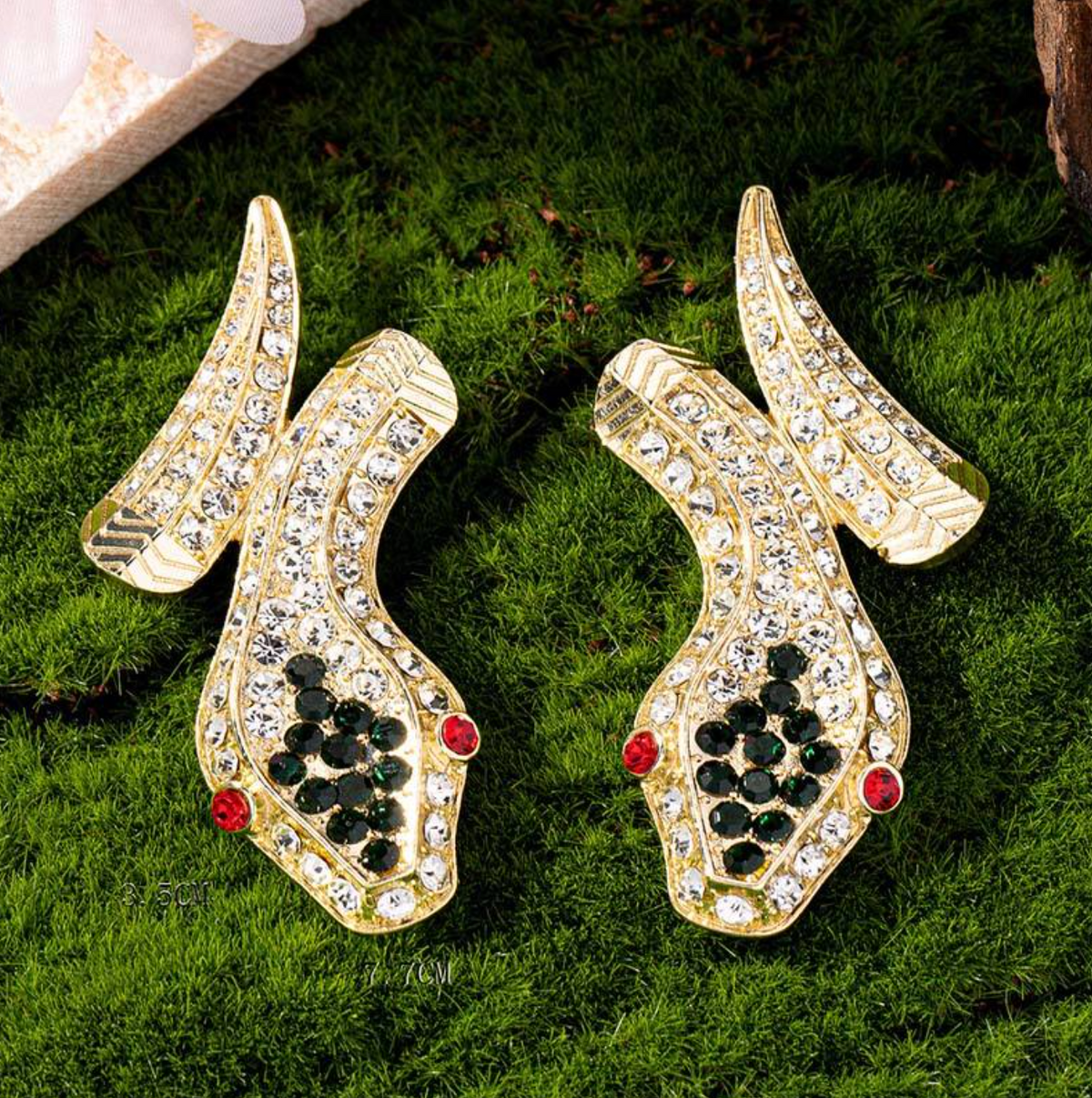 Luxury 18K Gold Plated Snake Dangle Earrings with Ruby & Emerald Eyes