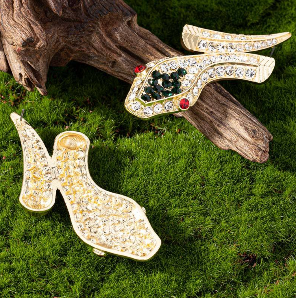 Luxury 18K Gold Plated Snake Dangle Earrings with Ruby & Emerald Eyes